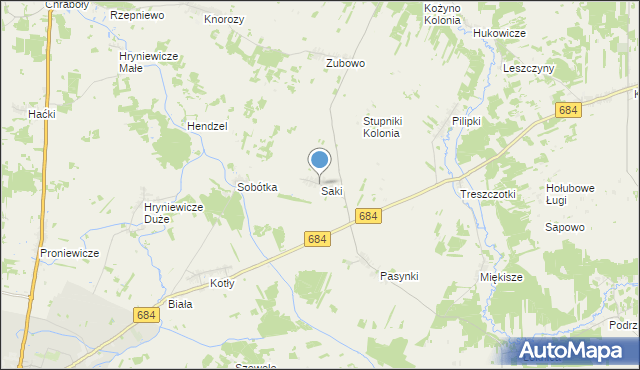 mapa Saki, Saki gmina Bielsk Podlaski na mapie Targeo